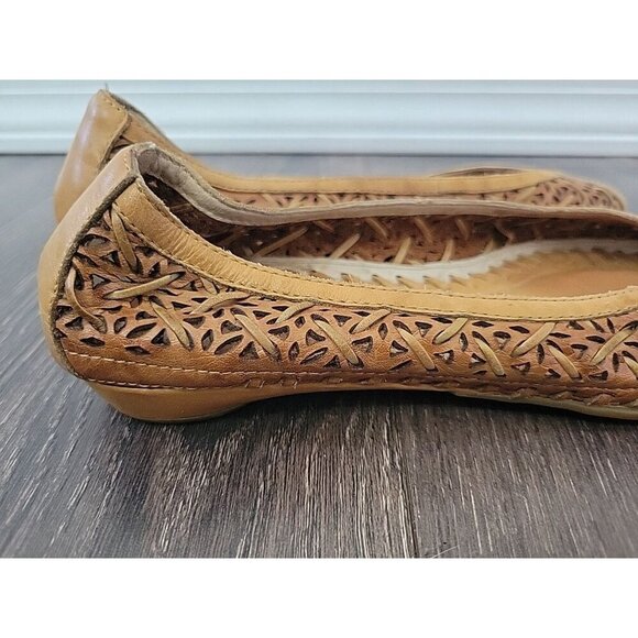 Pikolinos Relax Cutout Camel Brown Leather Peep Toe Flats Sz EU 36 US 5.5 - 6 - Picture 3 of 8